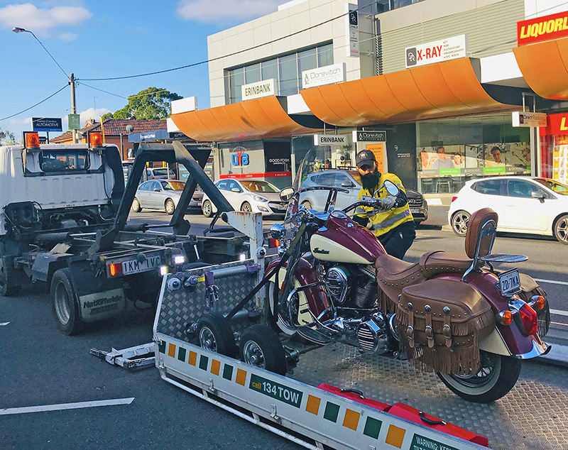 Indian motorcycle on tow truck