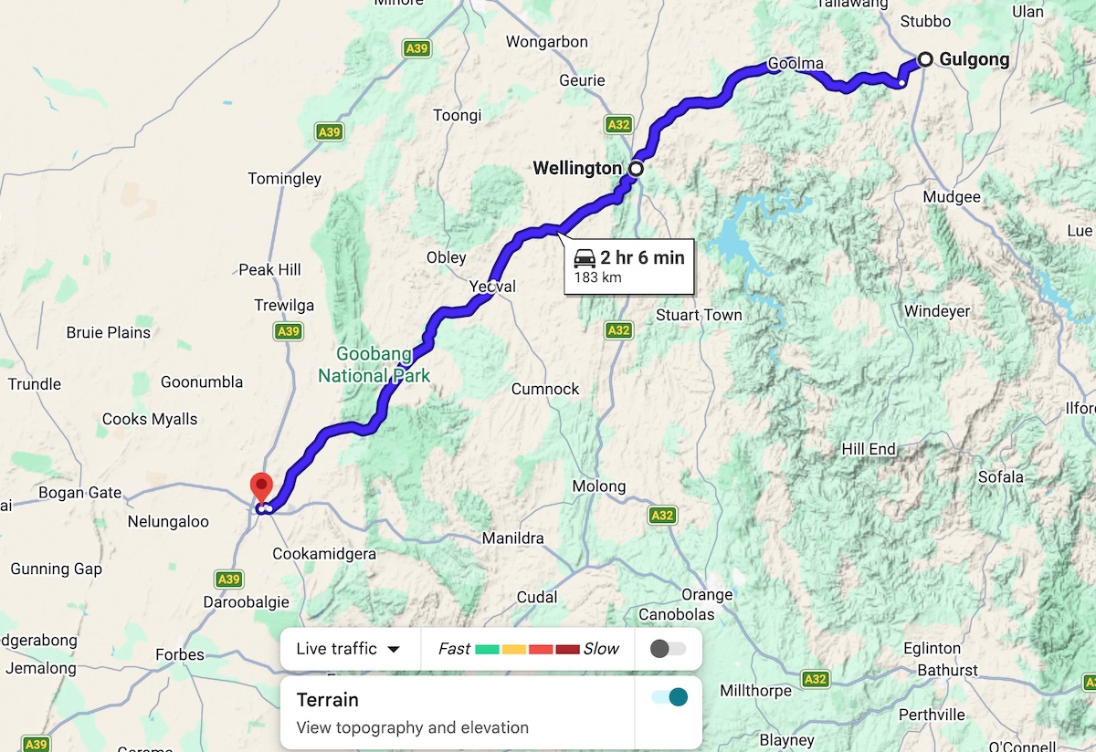 gulgong to parkes map